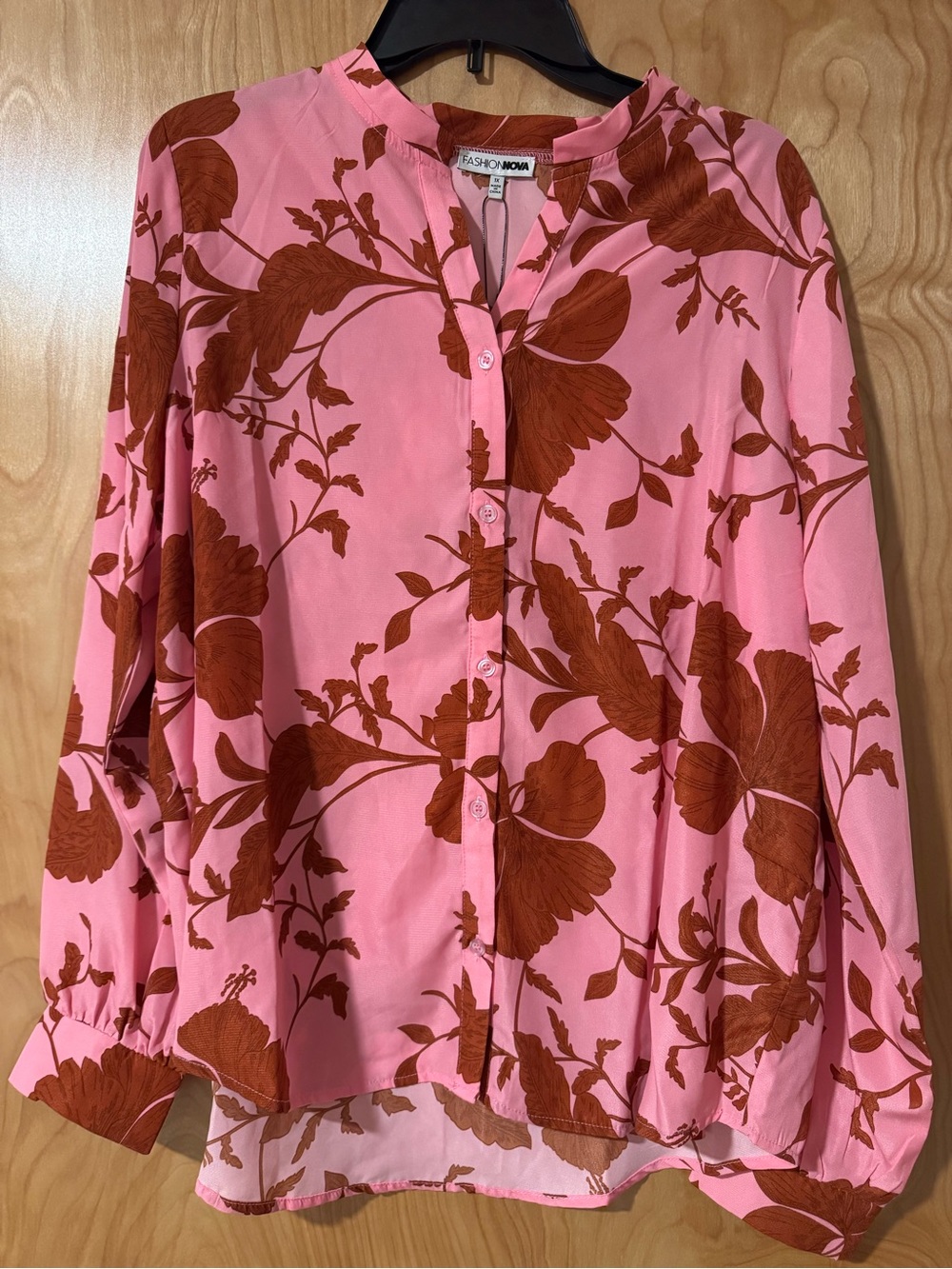 Fashion Nova Pink Floral Button-Front Blouse